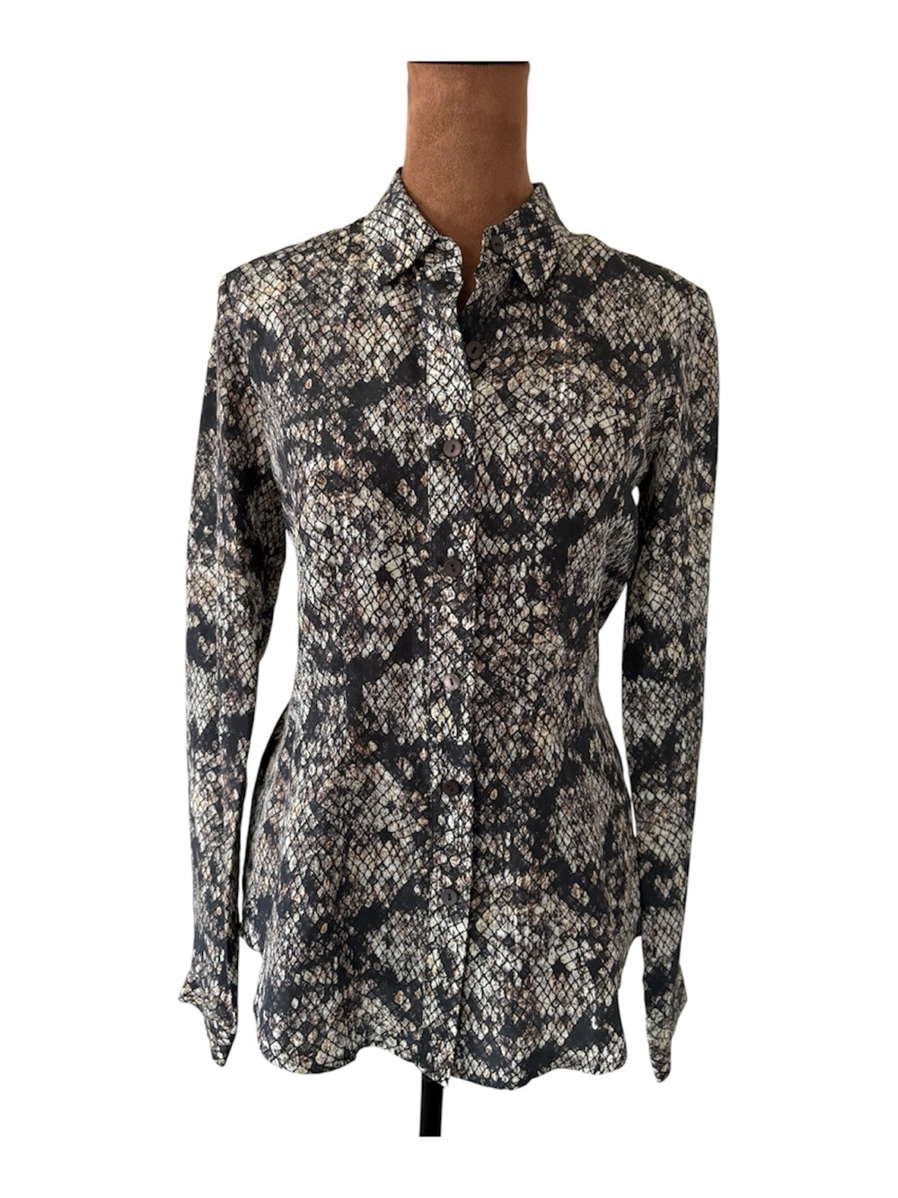 Theory Ananine Snake Lace Python Print Long Sleeve Button Down Blouse P Petite